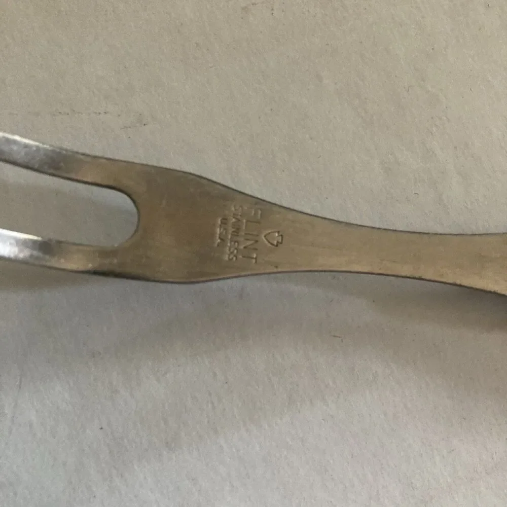 Vintage Flint Stainless Steel Carving Fork USA Black Handle Kitchen Utensil